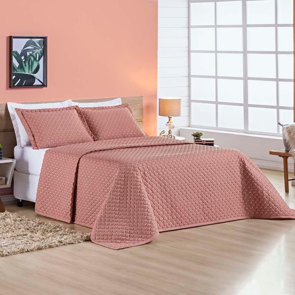 Kit Cobre Leito Colcha Vênus Queen Dupla Face Micropercal 200 Fios Liso 3 Peças - Rosê - 4