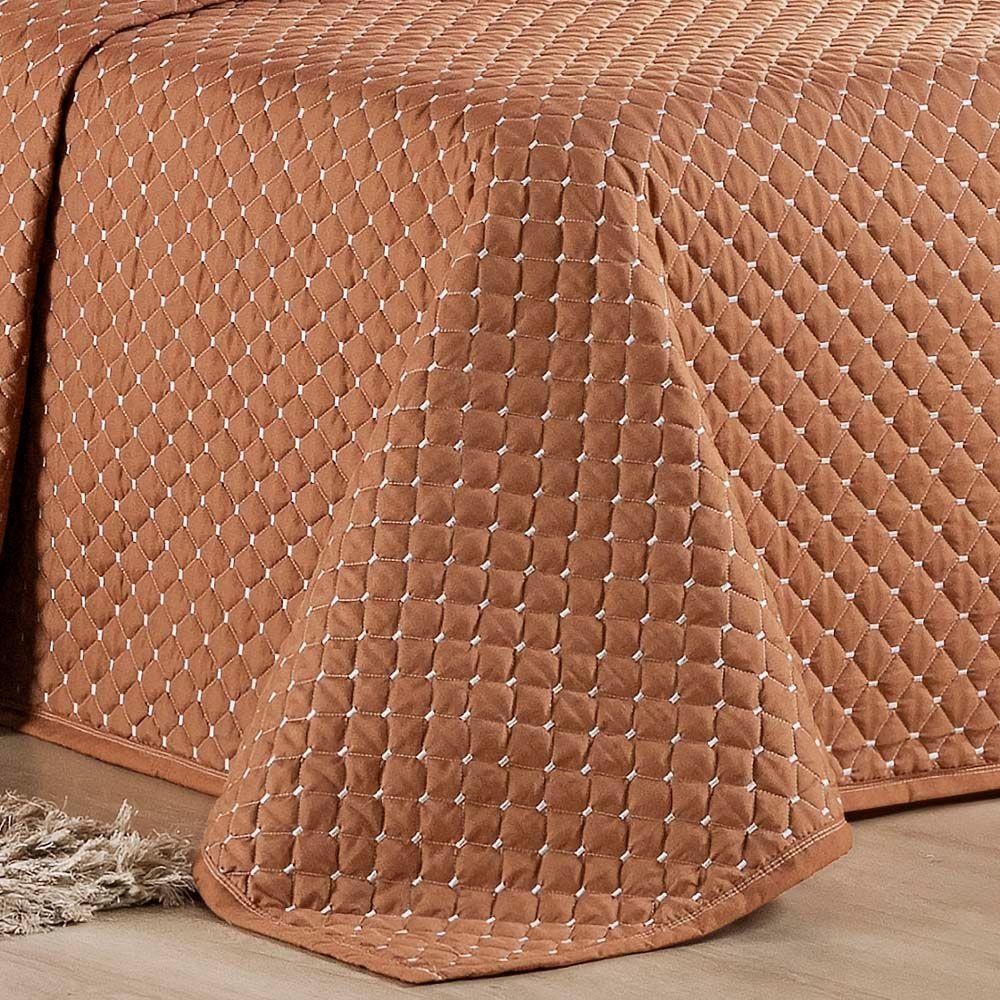 Kit Cobre Leito Colcha Vênus King Dupla Face Micropercal 200 Fios Liso 3 Peças - Terracota - 4