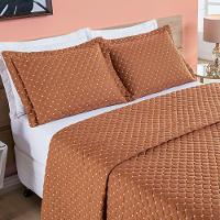 Kit Cobre Leito Colcha Vênus King Dupla Face Micropercal 200 Fios Liso 3 Peças - Terracota