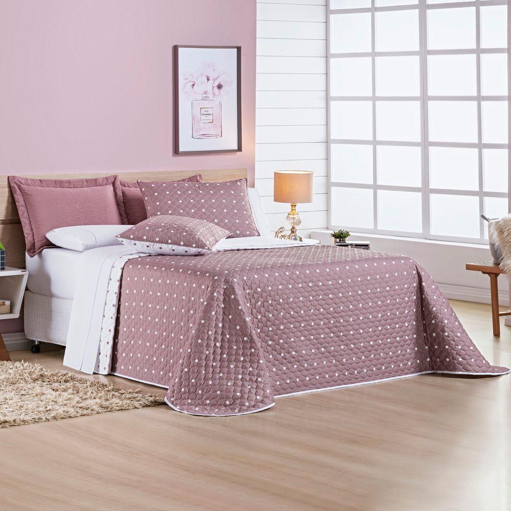 Kit Cobre Leito Colcha Meggy Poá Solteiro Dupla Face Micropercal 200 Fios 2 Peças - Rosê - 2