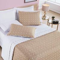 Kit Cobre Leito Colcha Meggy Poá Solteiro Dupla Face Micropercal 200 Fios 2 Peças - Cáqui - 5