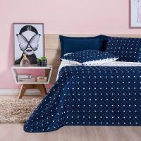 Kit Cobre Leito Colcha Meggy Poá King Dupla Face Micropercal 200 Fios 3 Peças - Azul Marinho - 1