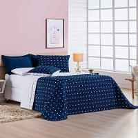 Kit Cobre Leito Colcha Meggy Poá King Dupla Face Micropercal 200 Fios 3 Peças - Azul Marinho - 3