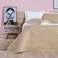 Kit Cobre Leito Colcha Meggy Poá King Dupla Face Micropercal 200 Fios 3 Peças - Cáqui - 1