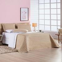 Kit Cobre Leito Colcha Meggy Poá Casal Padrão Dupla Face Micropercal 200 Fios 3 Peças - Cáqui - 1