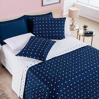 Kit Cobre Leito Colcha Meggy Poá Casal Padrão Dupla Face Micropercal 200 Fios 3 Peças - Azul Marinho - 3