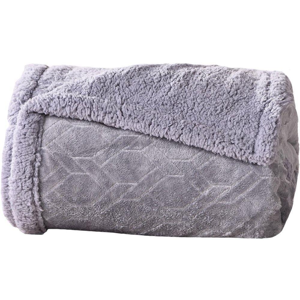 Manta Cobertor King Sherpa Realce Flannel Lã De Carneiro - 1