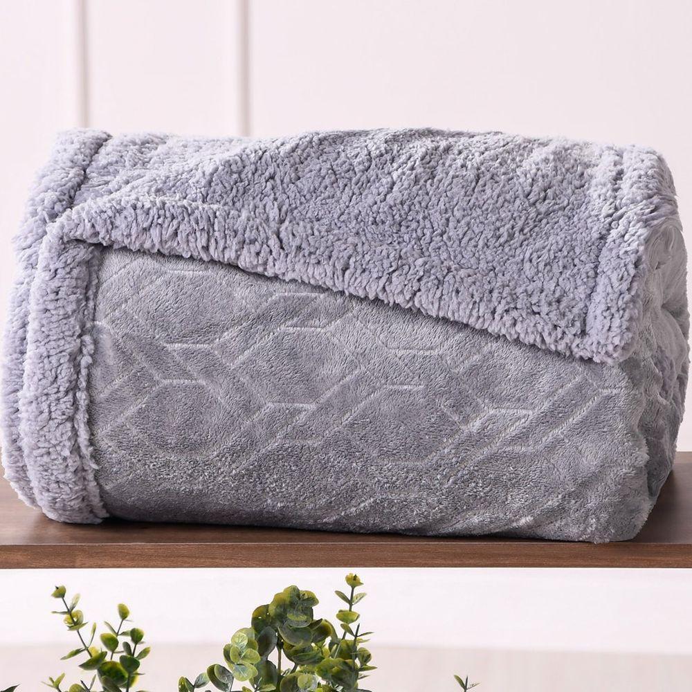 Manta Cobertor King Sherpa Realce Flannel Lã De Carneiro - 2