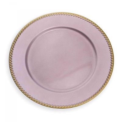 Sousplat De Plástico Rosa E Dourado 33Cm