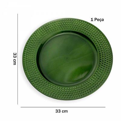 Sousplat De Plástico Verde Com Relevo Lateral 33Cm