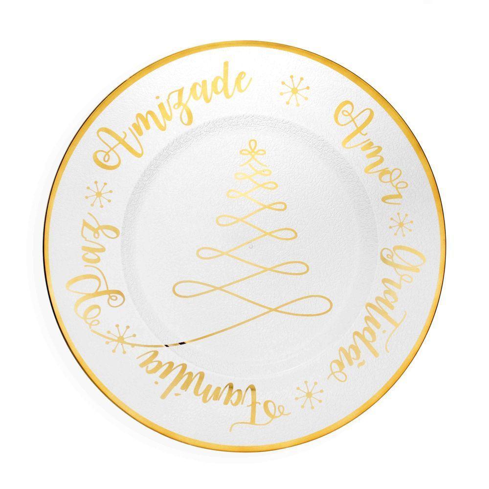 Sousplat De Plástico Desejos Transparente Dourado 33Cm - 1