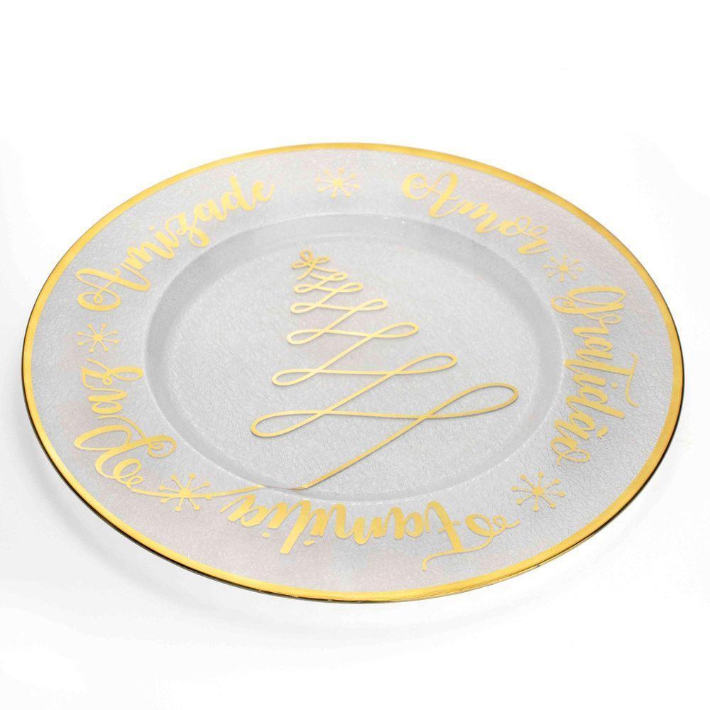 Sousplat De Plástico Desejos Transparente Dourado 33Cm - 4