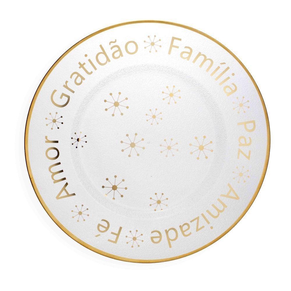 Sousplat De Plástico Desejos De Natal Transparente E Dourado Com Estrelas 33Cm - 1