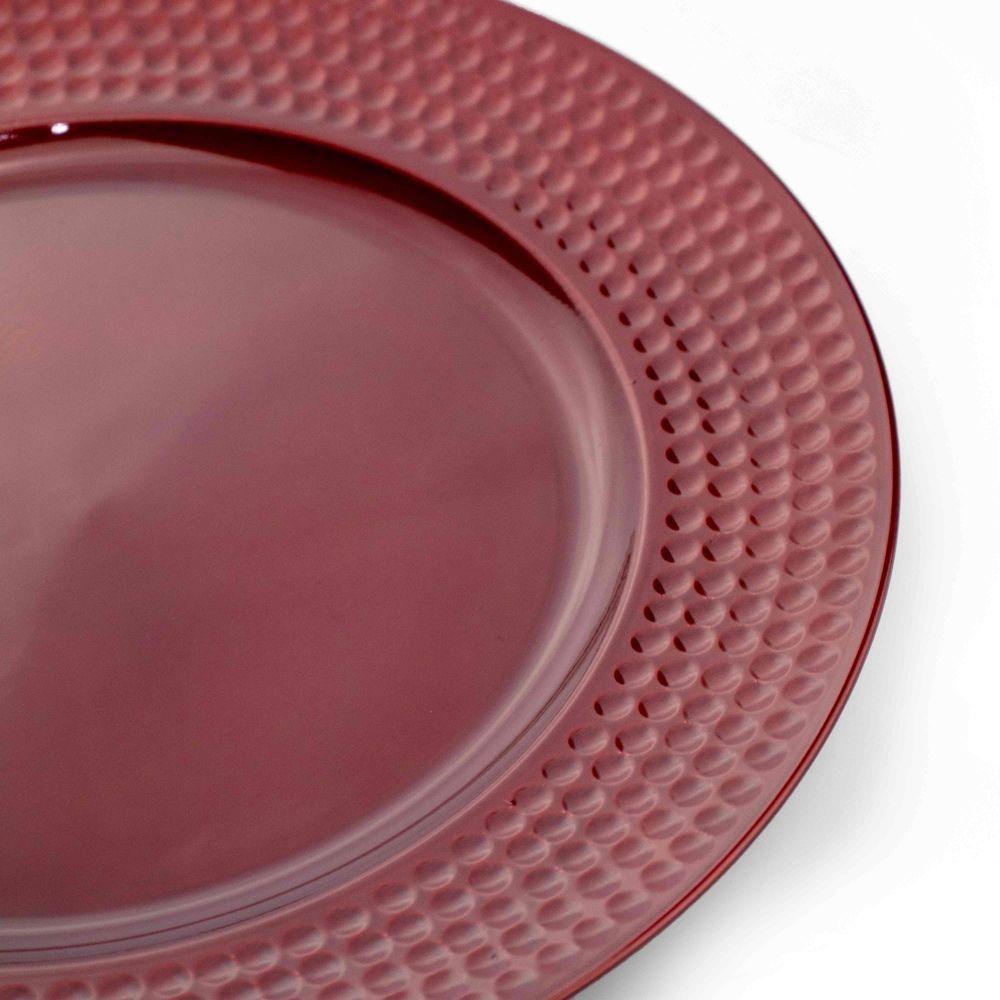 Sousplat De Plástico Vermelho Com Relevo Lateral 33Cm - 2