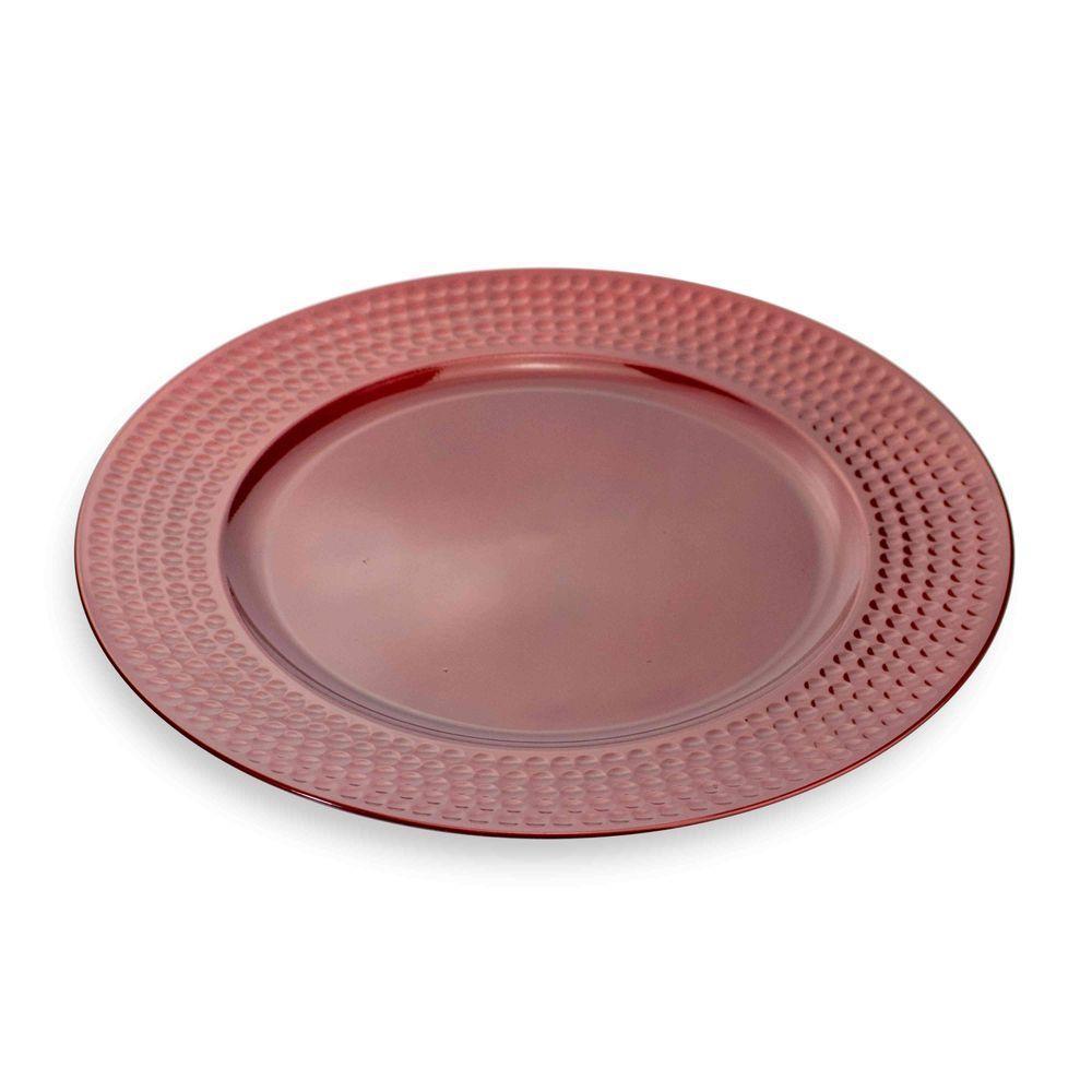 Sousplat De Plástico Vermelho Com Relevo Lateral 33Cm - 4