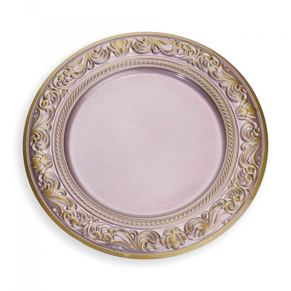 Sousplat De Plástico Rosa E Dourado Com Detalhe Em Arabesco 33Cm - 1