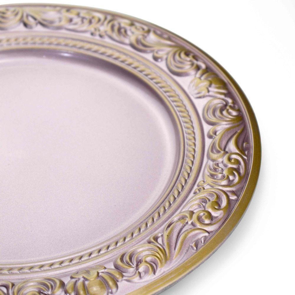 Sousplat De Plástico Rosa E Dourado Com Detalhe Em Arabesco 33Cm - 3