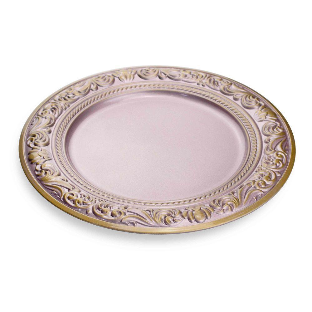 Sousplat De Plástico Rosa E Dourado Com Detalhe Em Arabesco 33Cm - 4
