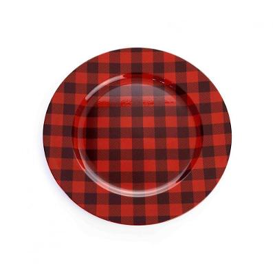Sousplat Natalino De Plástico Xadrez Vermelho E Preto 33Cm