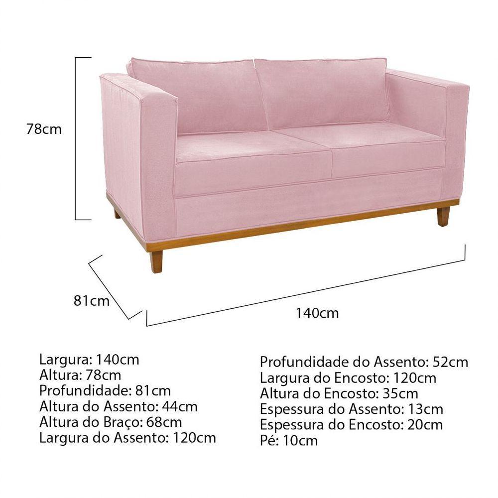 Kit Sofá 2 Lugares 2 Poltronas Europa Suede Rosa Bebê - 4