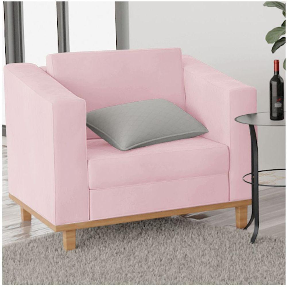 Kit Sofá 2 Lugares 2 Poltronas Europa Suede Rosa Bebê - 5