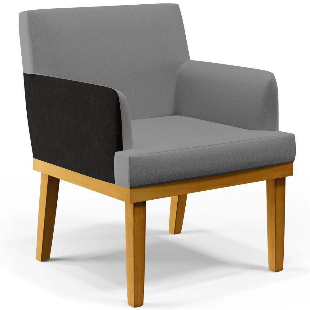 Poltrona Beatriz Linho Cinza Escuro Couríssimo Preto - 1