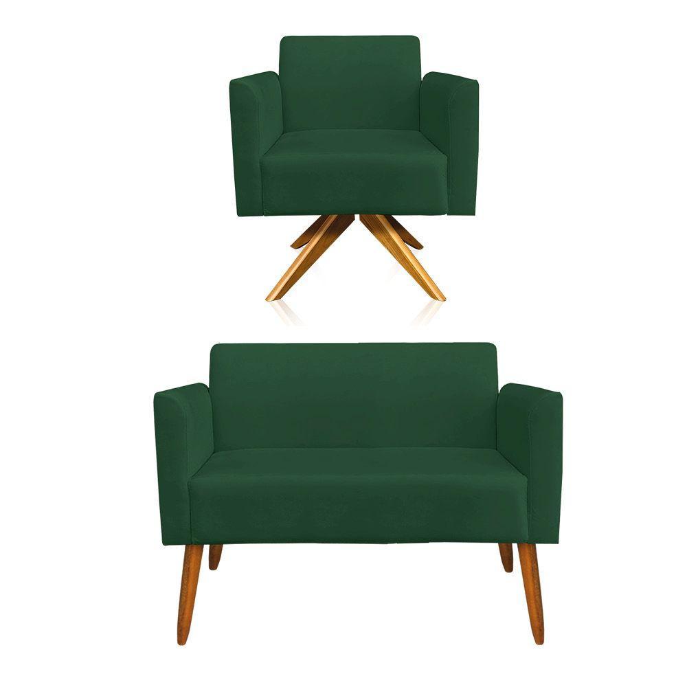 01 Namoradeira E 01 Poltrona Marisa Suede Verde - 1