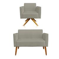 01 Namoradeira E 01 Poltrona Marisa Suede Marrom Rato - 1