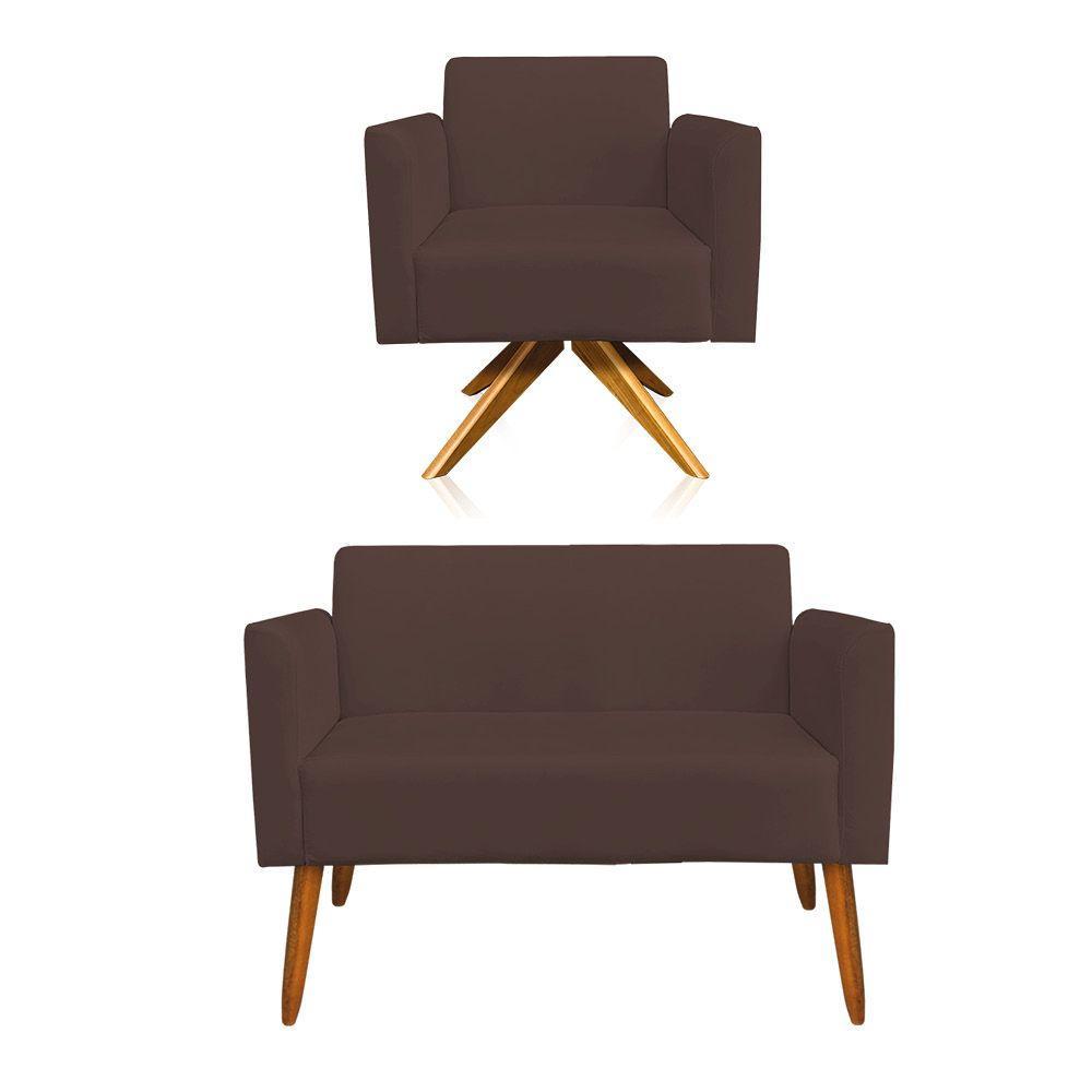 01 Namoradeira E 01 Poltrona Marisa Suede Marrom - 1