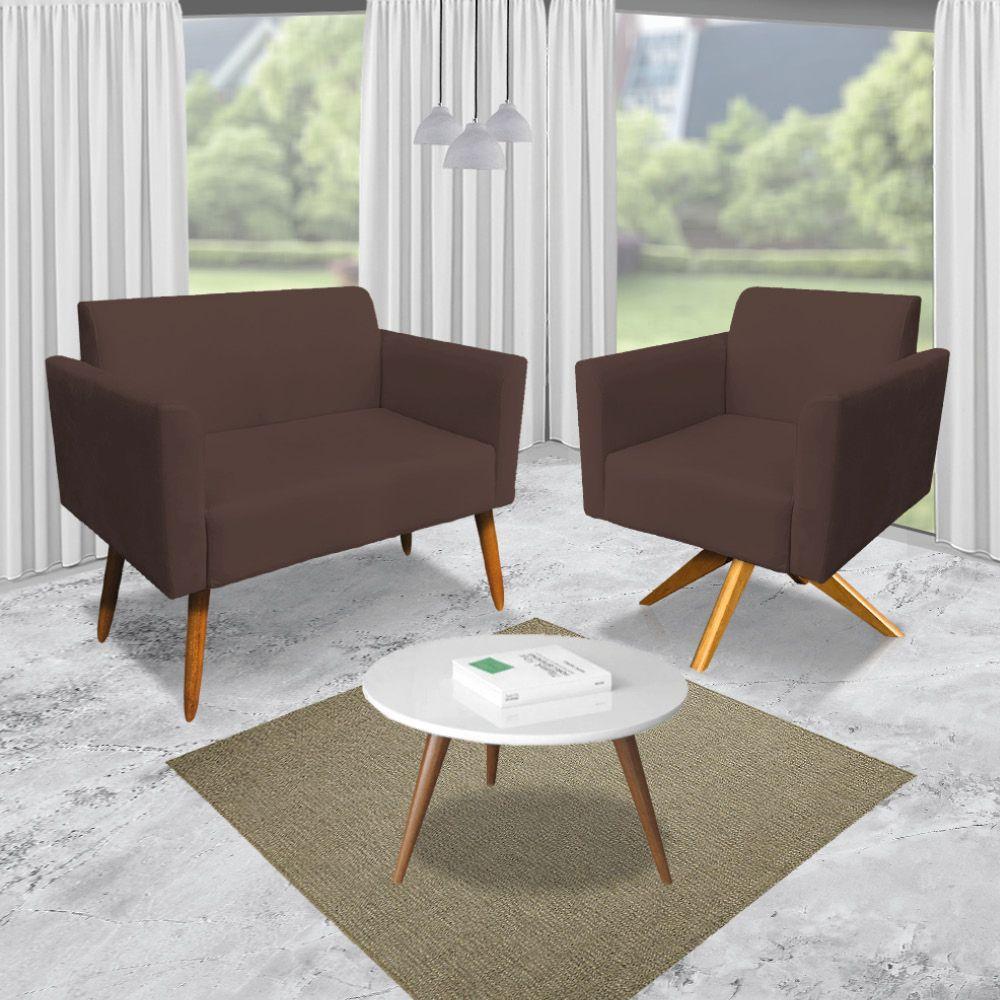 01 Namoradeira E 01 Poltrona Marisa Suede Marrom - 4