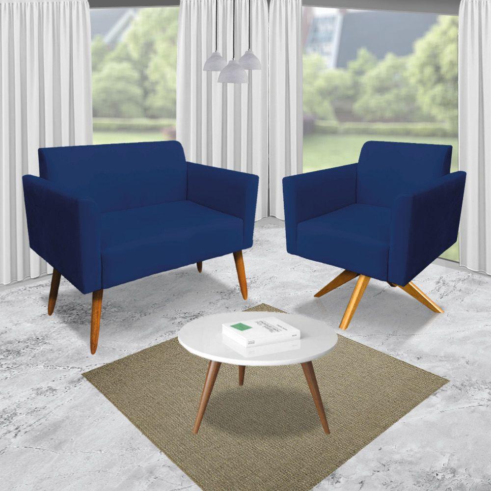 01 Namoradeira E 01 Poltrona Marisa Suede Azul Marinho - 3