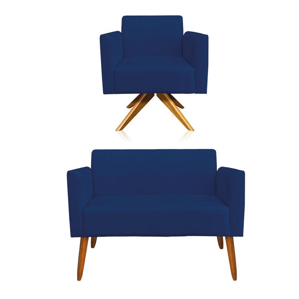 01 Namoradeira E 01 Poltrona Marisa Suede Azul Marinho - 1
