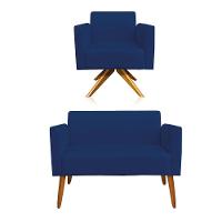 01 Namoradeira E 01 Poltrona Marisa Suede Azul Marinho - 1