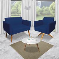 01 Namoradeira E 01 Poltrona Marisa Suede Azul Marinho - 8