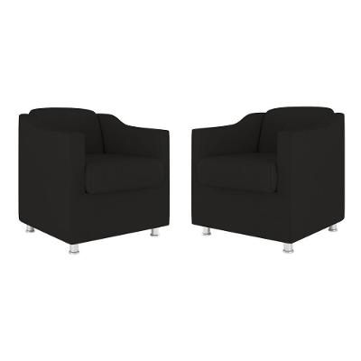 Kit 02 Cadeiras Poltronas Decorativas Recepção Clinica Suede Cor:preto