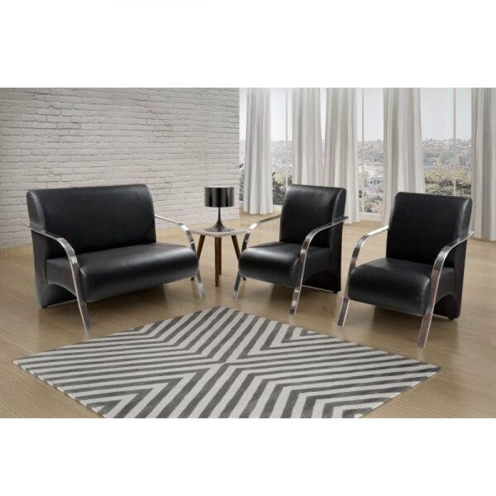 Conjunto Poltrona Sevilha Braço Alumínio Kit 3 Peças Preto - 2