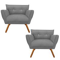 Kit 02 Poltronas Anitta Suede Grafite Com Strass Pés Palito - 1