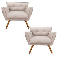 Kit 02 Poltronas Anitta Bege Com Strass Pés Palito Castanho - 1