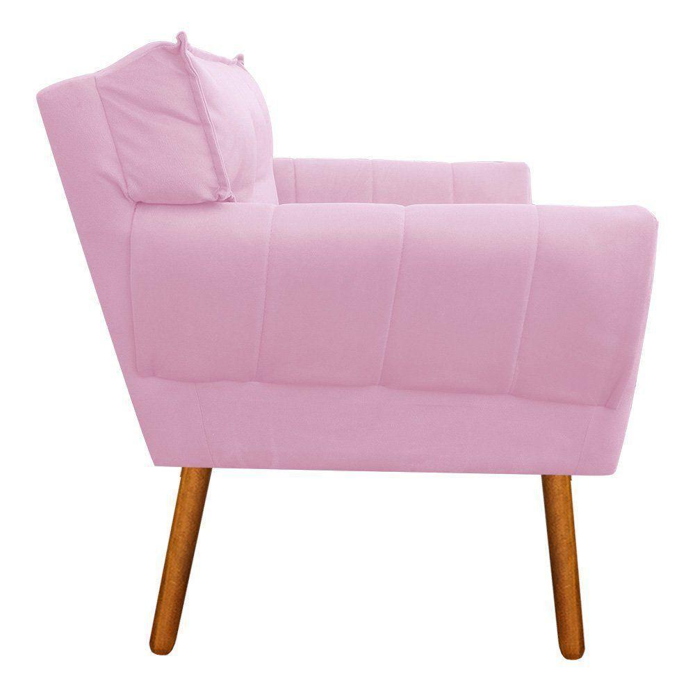 Kit 02 Poltronas Anitta Suede Rosa Bebê Pés Palito Castanho - 2