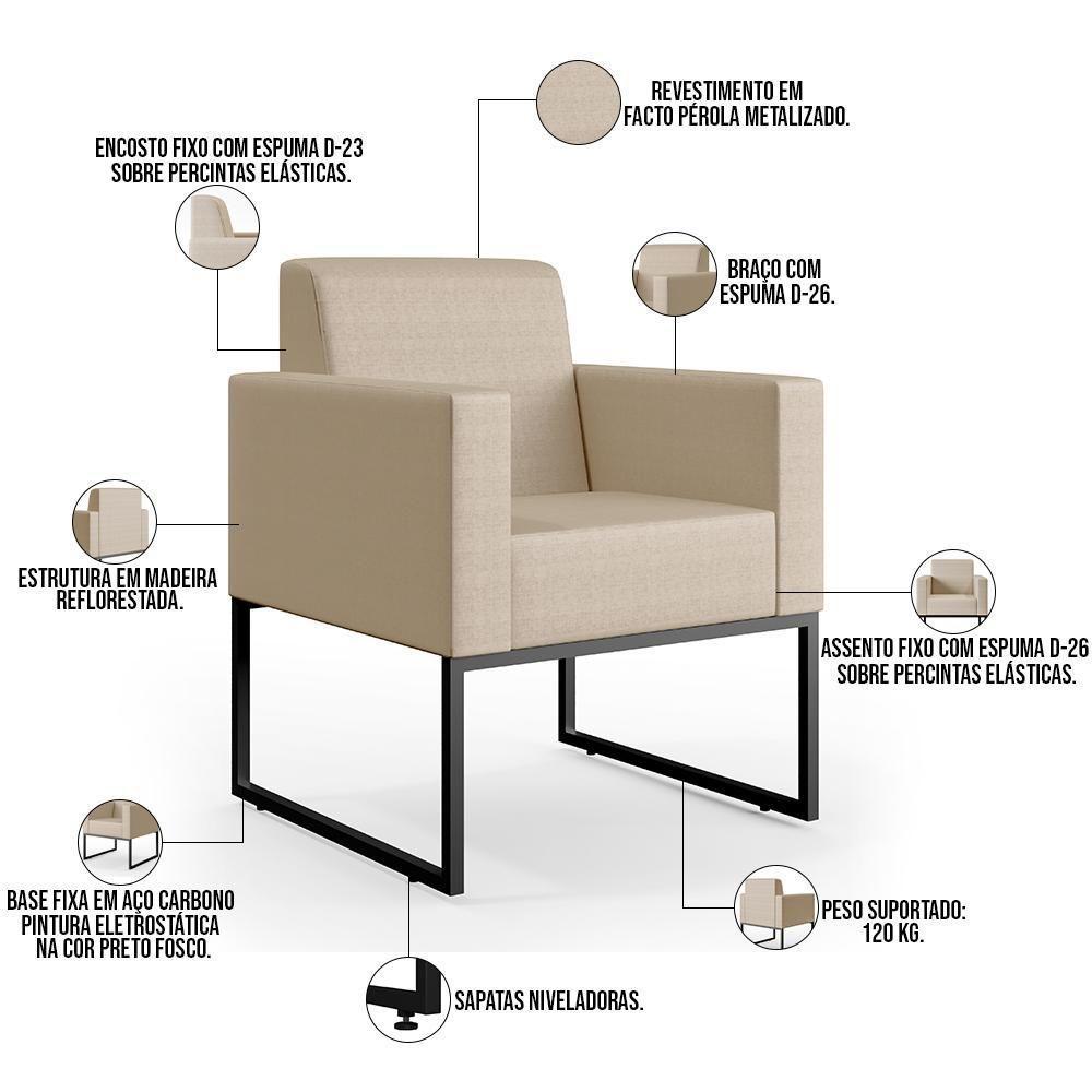 Kit 02 Poltronas Base Fixa De Metal Facto Pérola Metalizado - 6