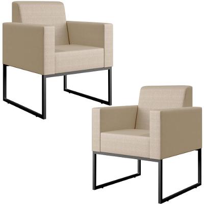 Kit 02 Poltronas Helô L02 Base Fixa De Metal Facto Pérola Metalizado Lyam Decor