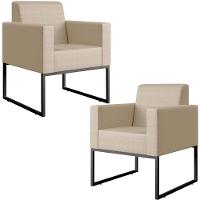 Kit 02 Poltronas Base Fixa De Metal Facto Pérola Metalizado - 1