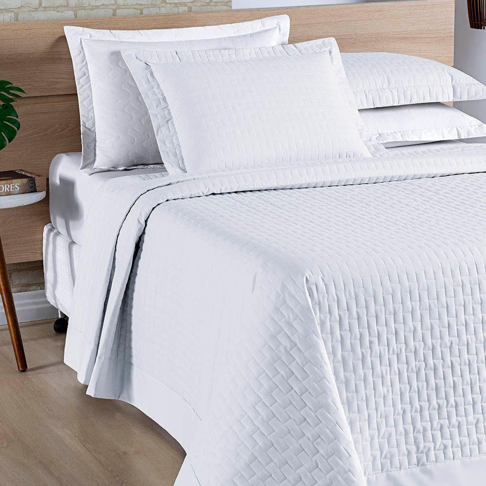 Cobre Leito Harmonia Casal Queen Tecido Percal 200 Fios Algodão Premium Luxo Toque Macio - Branco - 2