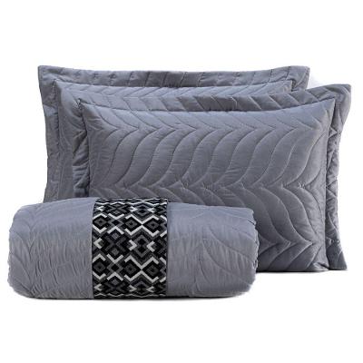 Cobre Leito Fortuny Casal Padrão 03pçs Percal 180 Fios Cinza