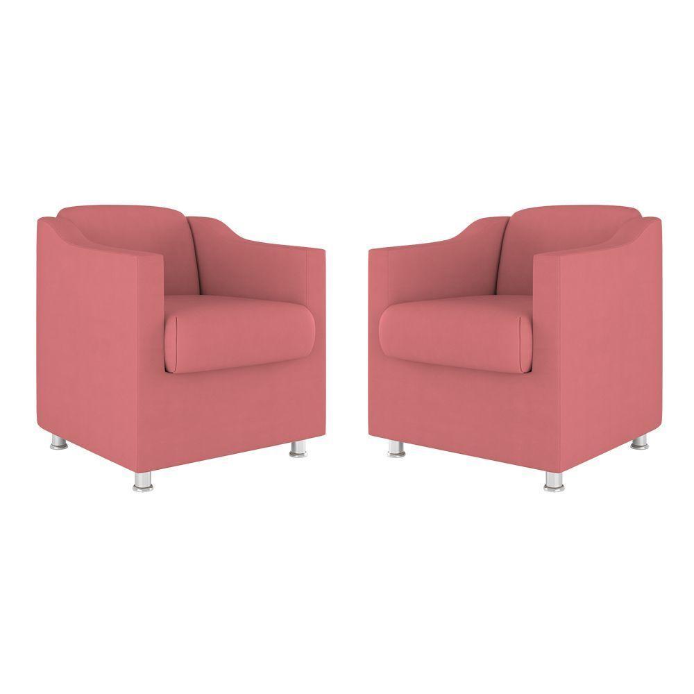 Kit 02 Poltronas Decorativas Clinica Tecido Suede Balaqui Cor:Rosa - 1