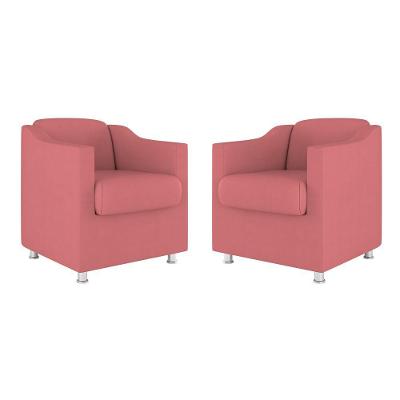 Kit 02 Poltronas Decorativas Clinica Tecido Suede Balaqui Cor:Rosa