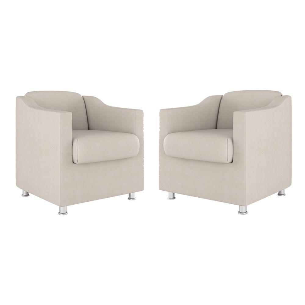 Kit 02 Poltronas Decorativas Clinica Tecido Suede Balaqui Cor:Bege - 1