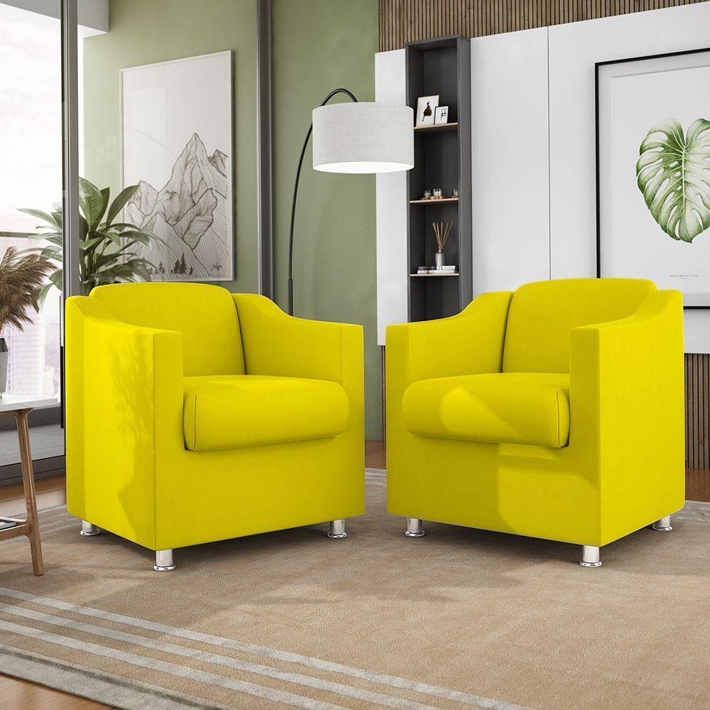 Kit 02 Poltronas Decorativas Clinica Tecido Suede Balaqui Cor:Amarelo - 6