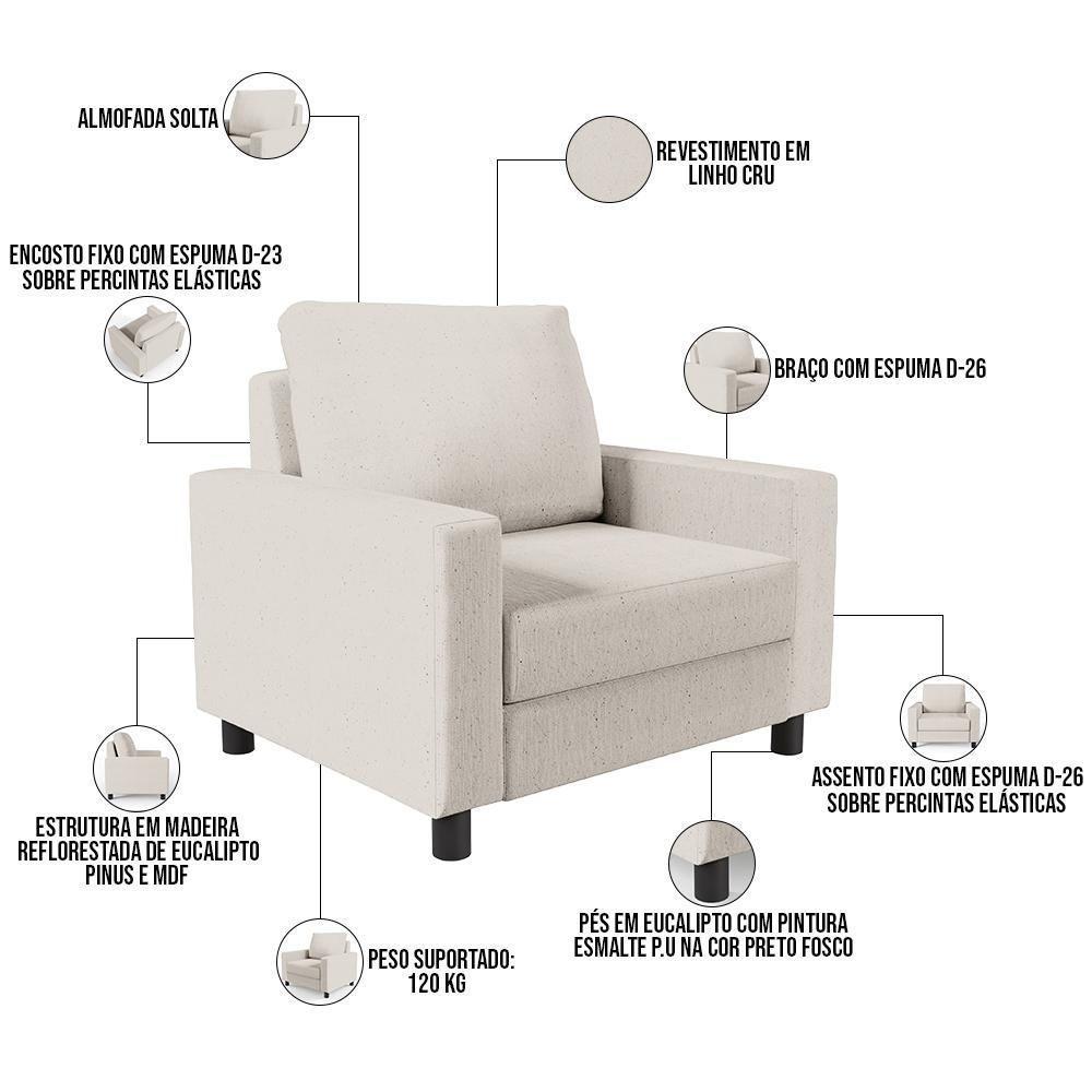 Kit 02 Poltronas Malta L02 Linho Cru - 6