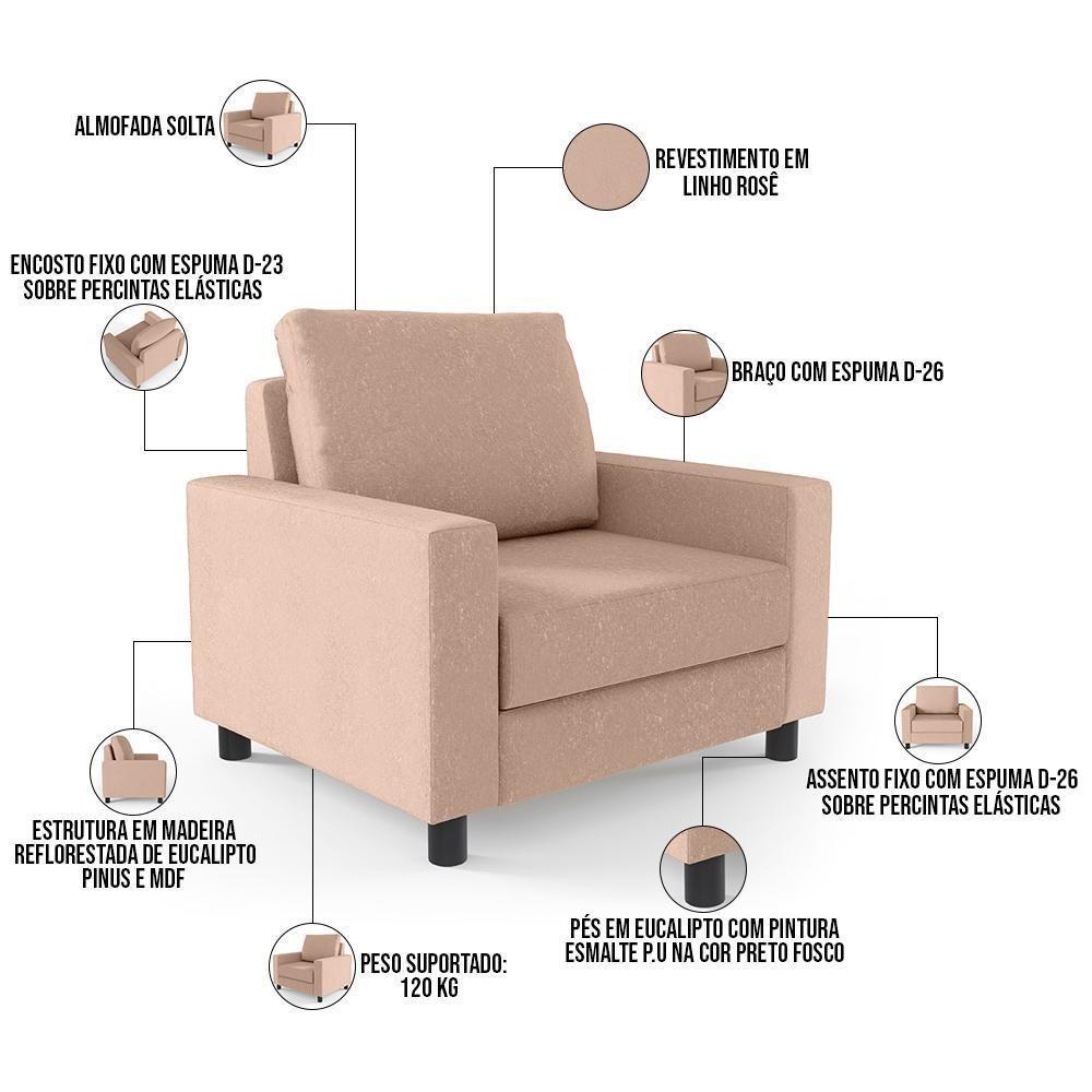 Kit 02 Poltronas Malta L02 Linho Rosê - 6